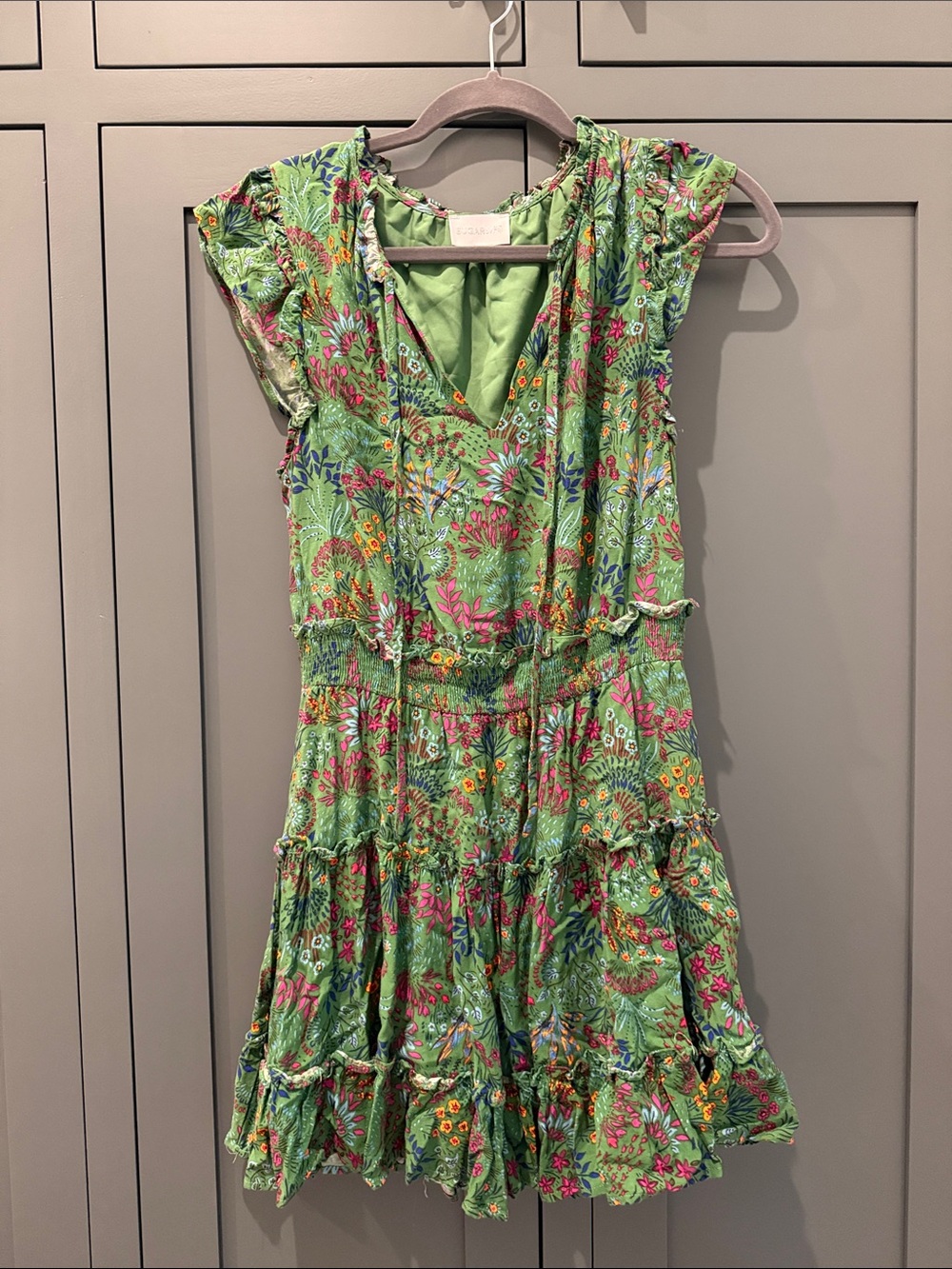 Sugarlips Green Floral Tiered V-Neck Sundress